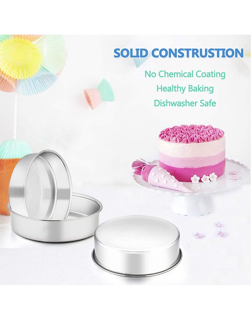 6 Inch Cake Pan Set of 3 E-Far Stainless Steel Round Smash Cake Baking Pans Tins Non-Toxic & Healthy Mirror Finish & Dishwasher Safe
