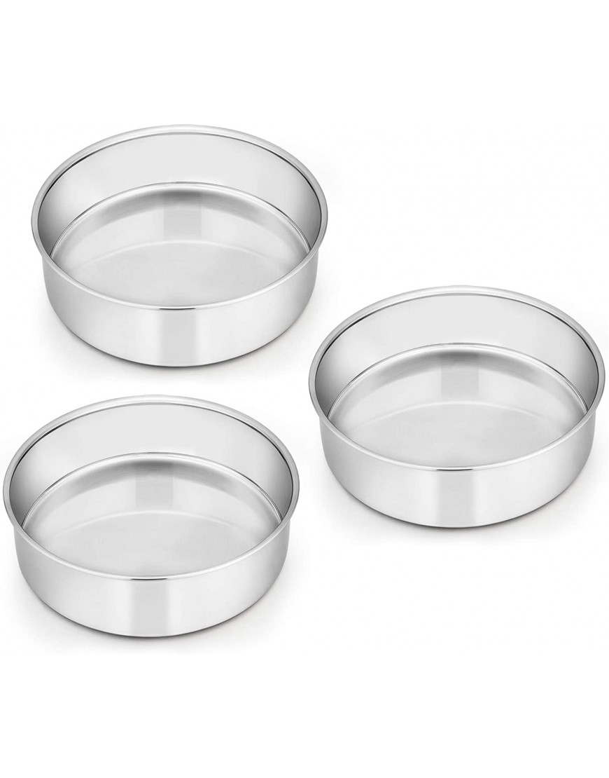 6 Inch Cake Pan Set of 3 E-Far Stainless Steel Round Smash Cake Baking Pans Tins Non-Toxic & Healthy Mirror Finish & Dishwasher Safe