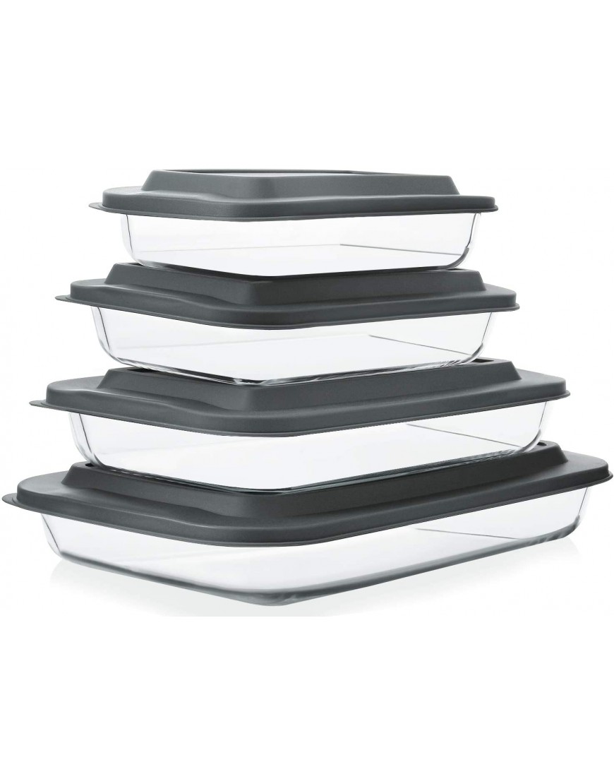8-Piece Deep Glass Baking Dish Set with Plastic lids,Rectangular Glass Bakeware Set with BPA Free Lids Baking Pans for Lasagna Leftovers Cooking Kitchen Freezer-to-Oven and Dishwasher Gray