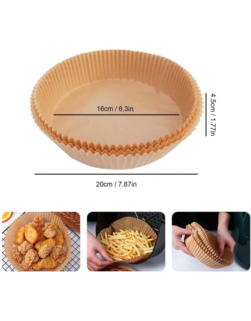 Air Fryer Disposable Paper Liner,Baking Paper,Air Fryer Liners,Parchment Paper ,Non-Stick Disposable Air Fryer Liners for Air Fryer Oil-Proof Water-Proof,Baking Roasting Microwave 50PCS-6.3inch