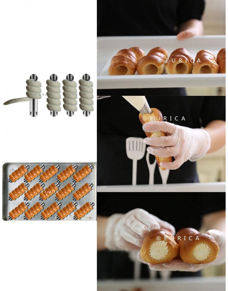 Cannoli Tubes EUICAE 5 inch Large Stainless Steel Cannoli Forms Non-stick cream horn Danish Pastry Molds for Croissant Shell Cream Roll Pack of 15
