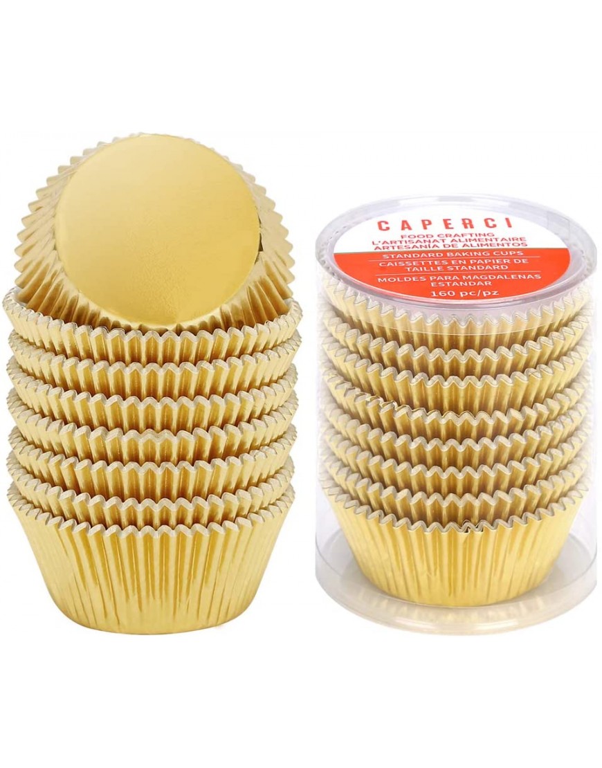 Caperci Standard Cupcake Liners Gold Foil Muffin Baking Cups 160-Pack Premium Greaseproof & Sturdy Cupcake Papers