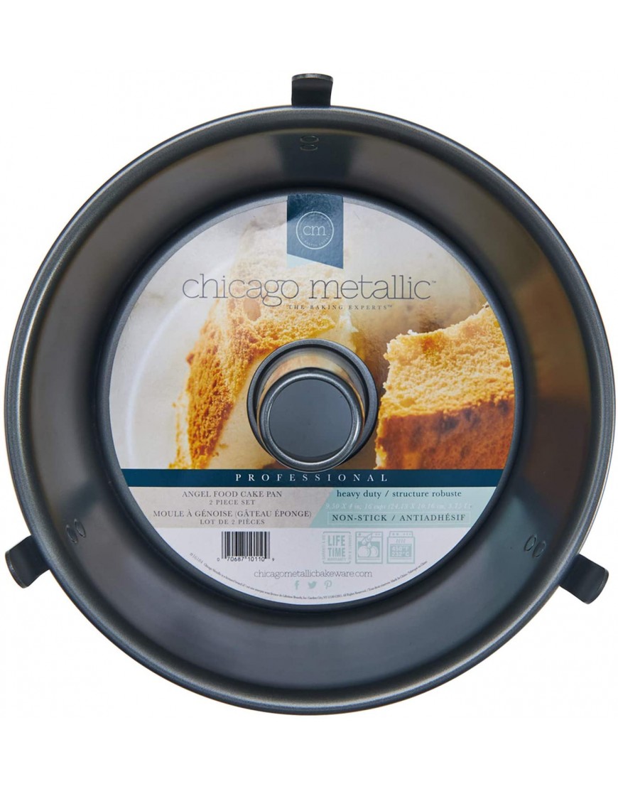 Chicago Metallic Professional 2-Piece 9.5-Inch Angel Food Cake Pan with Feet 9.5 x 4