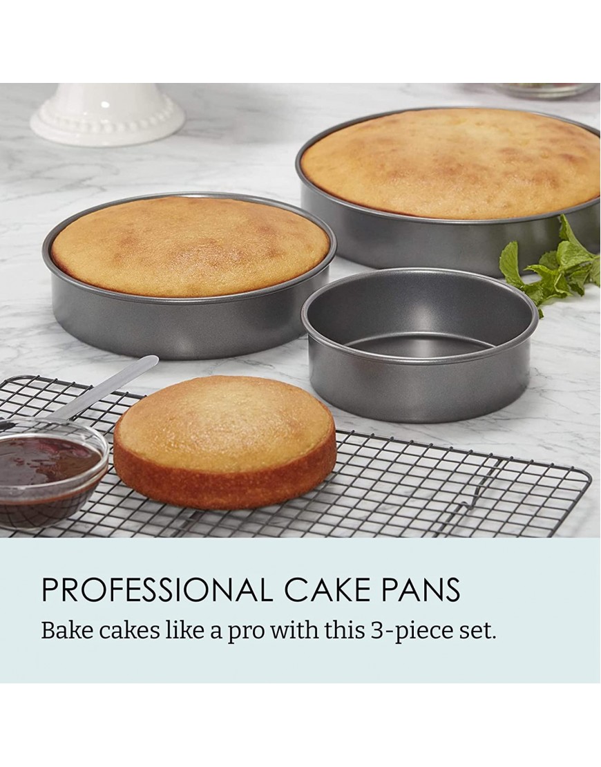 Chicago Metallic Professional Non-Stick 3-Piece Round Cake Pan Bakeware Set Gray
