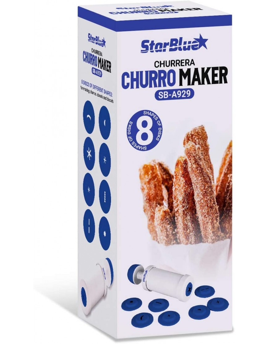 Churrera Churro Maker by StarBlue with FREE Recipe e-Book Easy tool for Deep Fry churro in 8 difference shapes