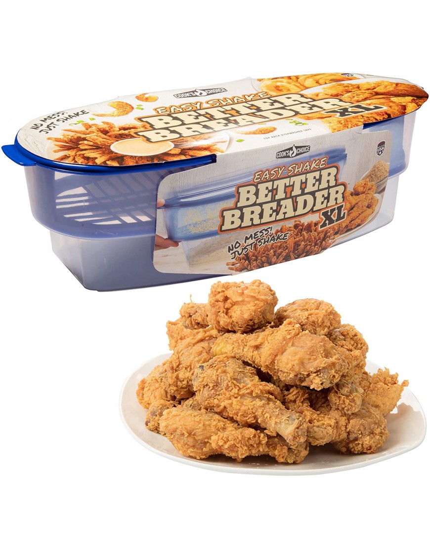 Cook's Choice Original Better Breader Batter Bowl- All-in-One Mess Free Breading Station Tray for at Home or On-the-Go Clear Blue