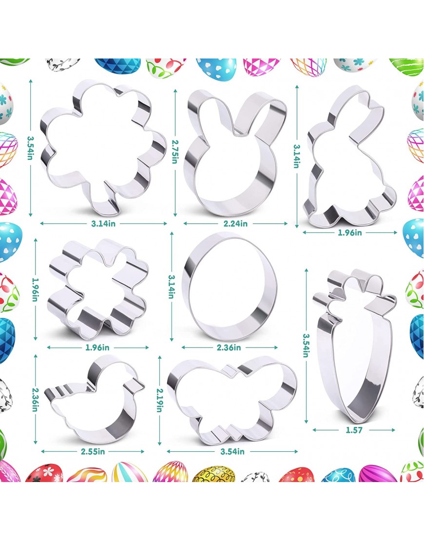 Easter Cookie Cutter 8 Pcs Easter Day Cookie Cutters Set Easter Egg Chick Bunny Rabbit Face Butterfly Carrot Shamrock Four-Leaf Clover Stainless Steel Biscuit Cutter Easter Party Supplies