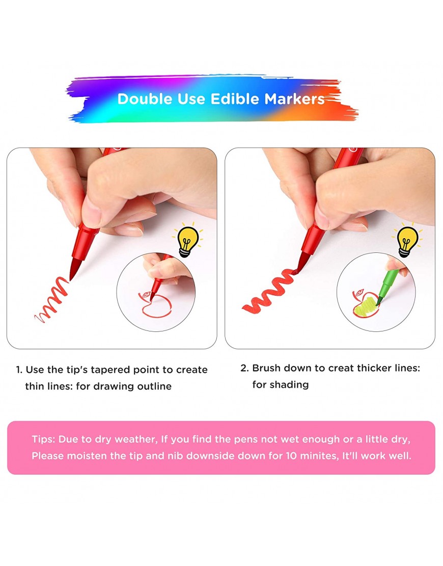 Edible Markers for Cookies Food Coloring Marker Pens 9Pcs ValueTalks Fine Tip Food Grade Food Gourmet Writers for DIY Decorating Fondant Cakes Easter Eggs Baking Painting Drawing Writing