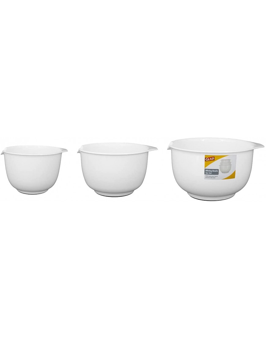 Glad Mixing Bowls with Pour Spout Set of 3 | Nesting Design Saves Space | Non-Slip BPA Free Dishwasher Safe | Kitchen Cooking and Baking Supplies White