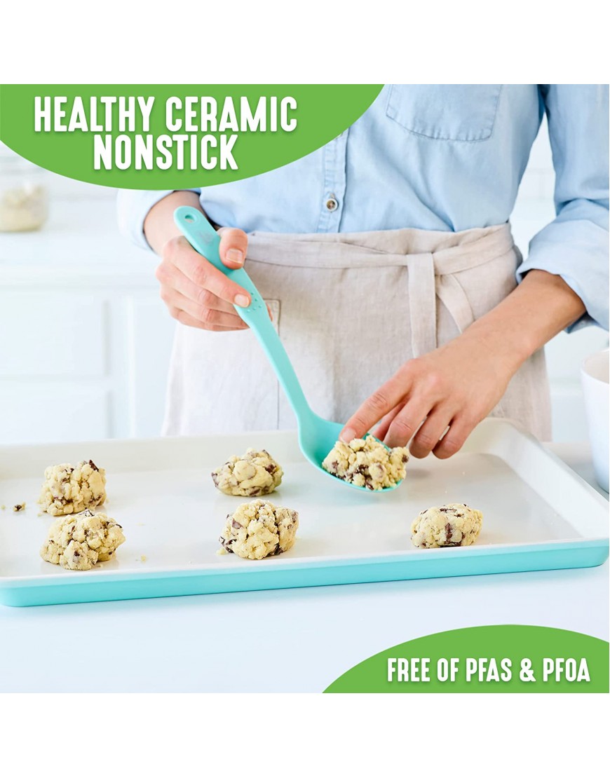 GreenLife Bakeware Healthy Ceramic Nonstick 18 x 13 Half Cookie Sheet Baking Pan PFAS-Free Turquoise