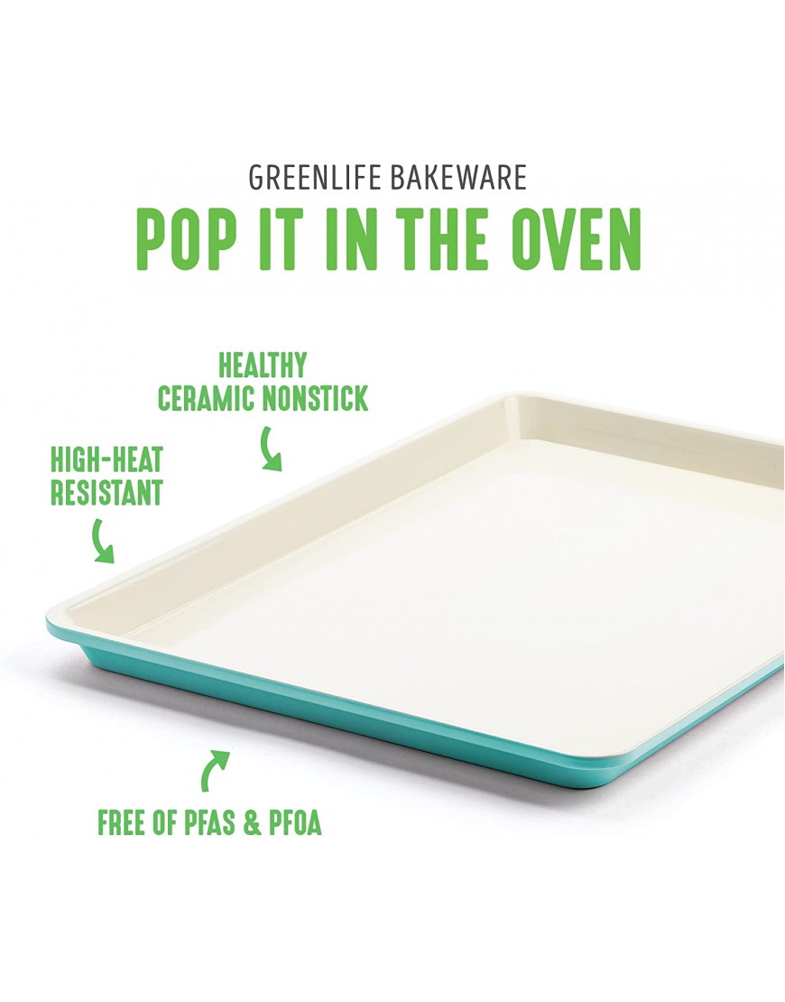 GreenLife Bakeware Healthy Ceramic Nonstick 18 x 13 Half Cookie Sheet Baking Pan PFAS-Free Turquoise