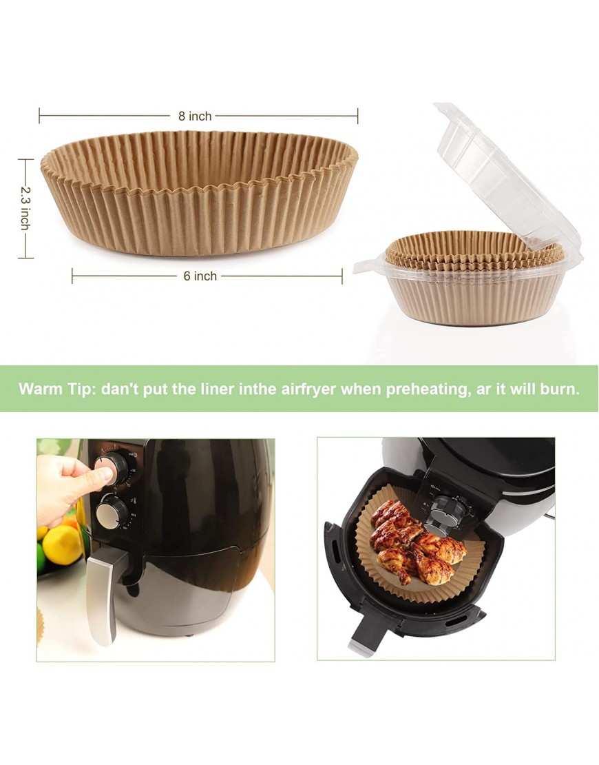 Hureny Air Fryer Disposable Paper Liner 100pcs Non-stick Air Fryer Paper Pads 6.3 Food Grade Parchment Paper Oil Resistant for Baking Frying Grilling Cooking Oven Microwave