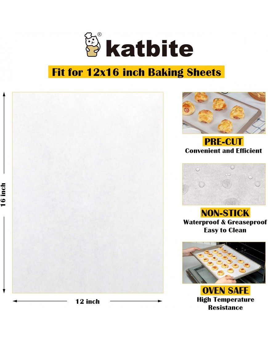 Katbite 200PCS 12x16 In Heavy Duty Flat Parchment Paper Parchment Paper Sheets for Baking Cookies Cooking Frying Air Fryer Grilling Rack Oven12x16 Inch