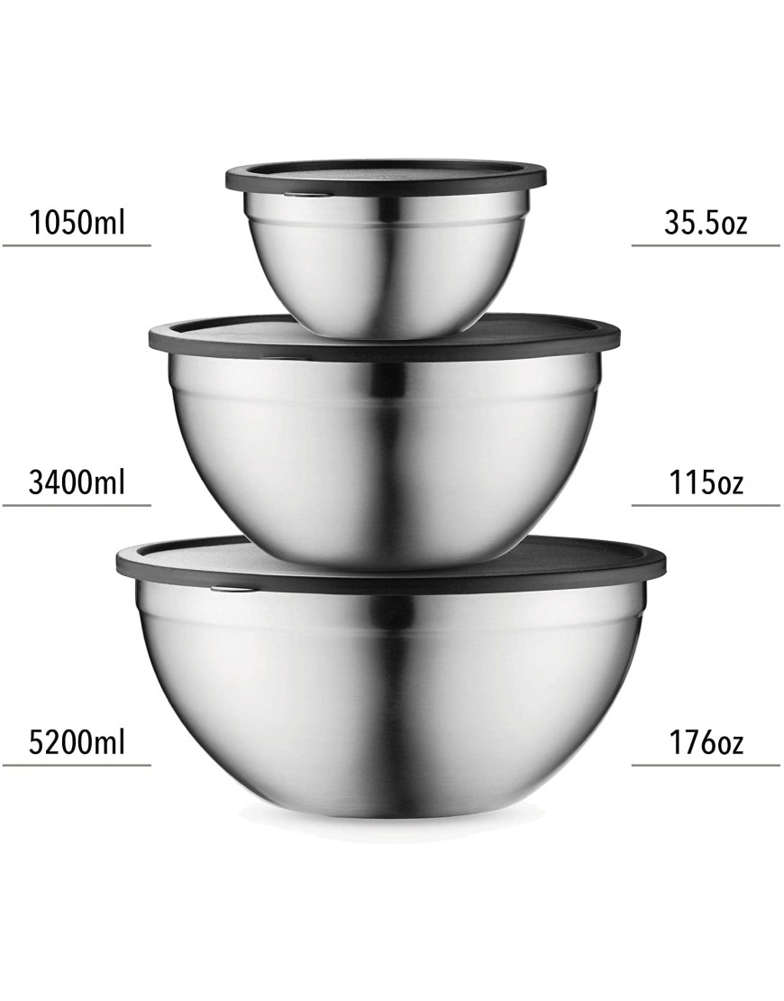 Mixing Bowls with Lids Set Stainless Steel Mixing Bowls with Airtight Lids Nesting Mixing Bowl Set for Space Saving Storage Ideal for Cooking Baking Prepping & Food Storage