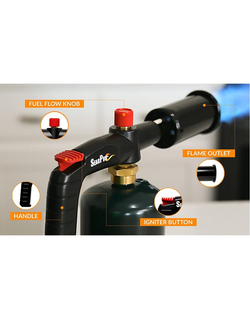 POWERFUL Cooking Torch Sous Vide Charcoal Lighter Culinary Kitchen Grilling Campfire Starter BBQ Grill Searing Steak & Creme Brulee Searpro Gun Butane or Propane Tank Not Included