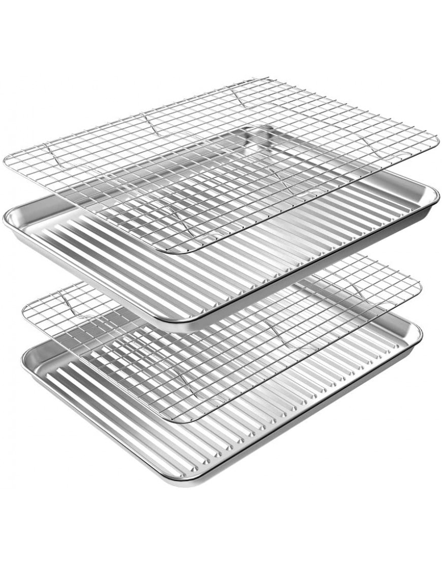 ROTTAY Baking Sheet with Rack Set 2 Pans + 2 Racks Stainless Steel Cookie Sheet with Cooling Rack Nonstick Baking Pan Warp Resistant & Heavy Duty & Rust Free Size 16 x 12 x 1 Inches