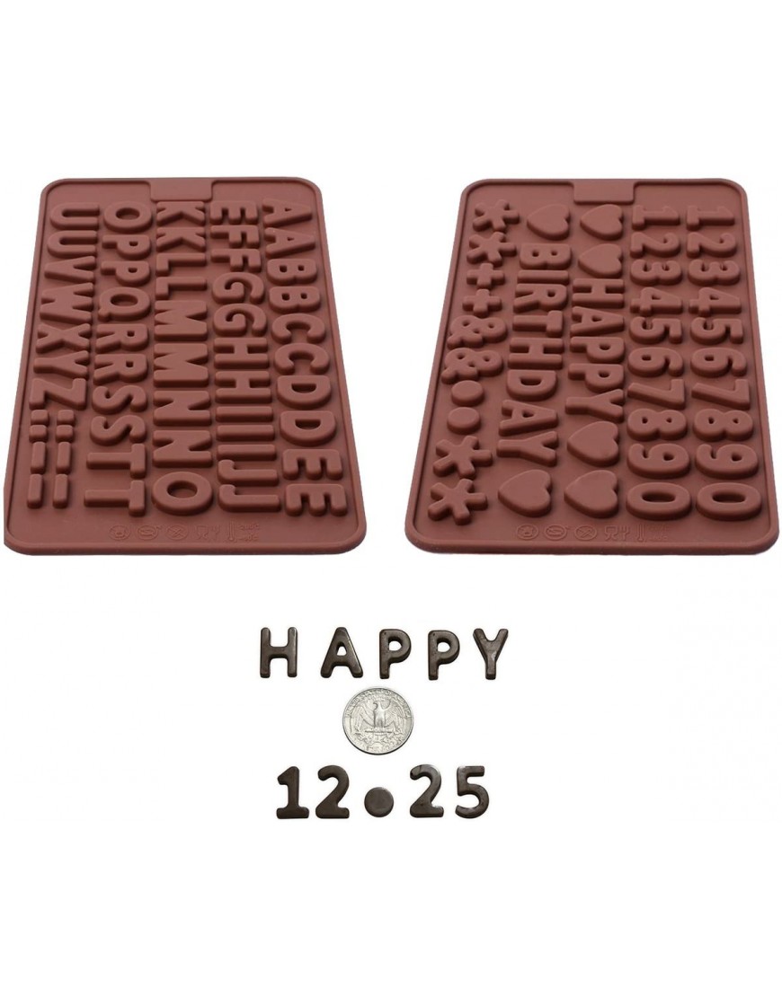 Silicone Letter Mold and Number Chocolate Molds with Happy Birthday Cake Decorations Symbols 2pcs