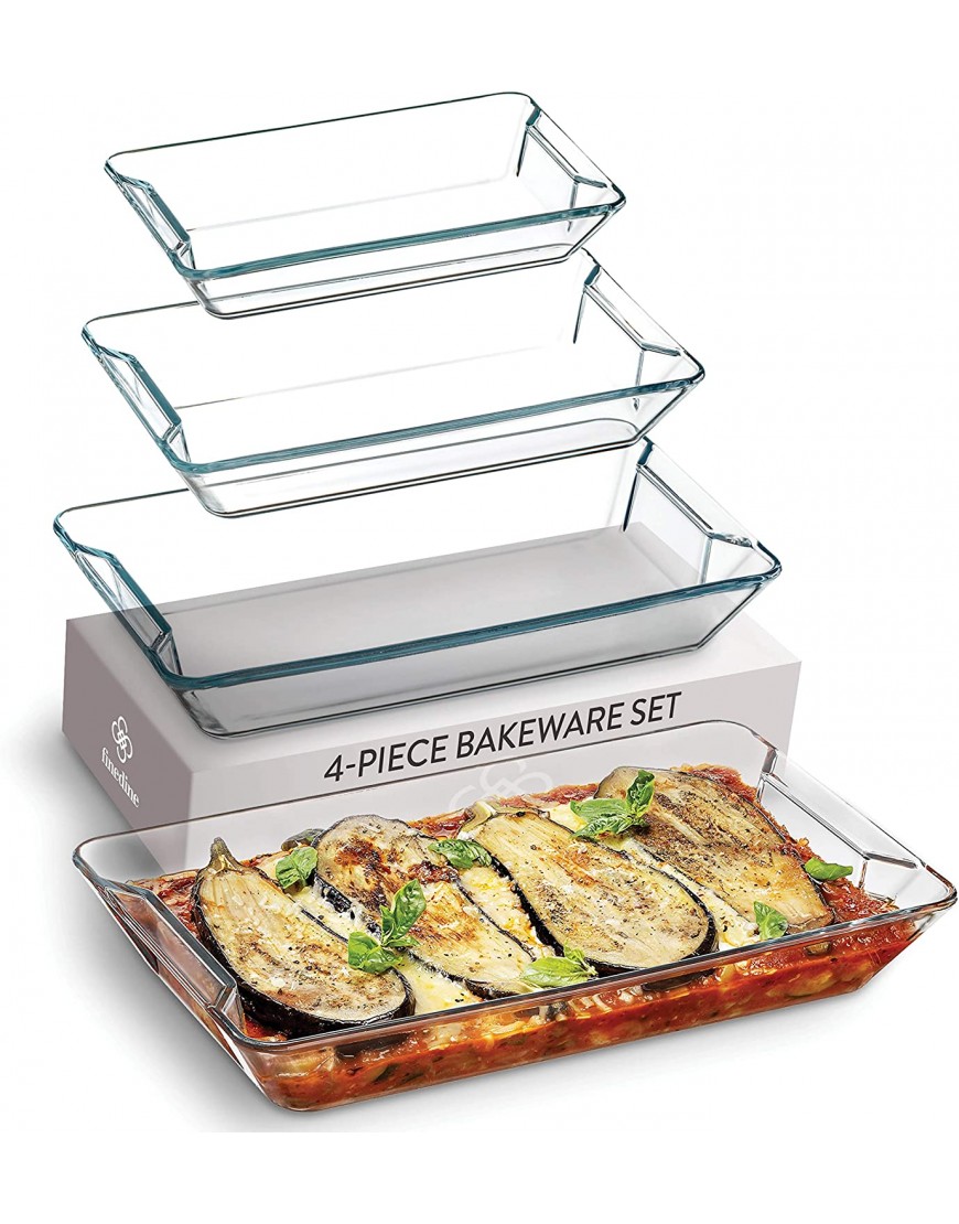 Superior Glass Casserole Dish Set 4-Piece Rectangular Bakeware Set Modern Unique Design Glass Baking-Dish Set Grip Handles for Easy Carry from Hot Oven To Table Nesting for Space-Saving Storage.
