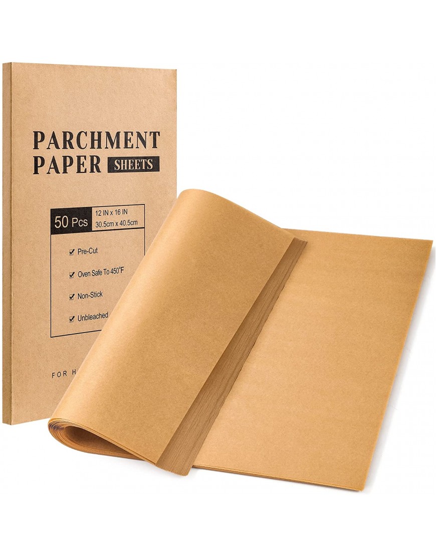 VITEVER Parchment Paper Sheets Unbleached Parchment Baking Sheets Precut Parchment Paper 12 x 16 IN Non-Stick Parchment Paper for Baking Grilling Air Fryer Steaming Bread Cake Cookie 50 Count