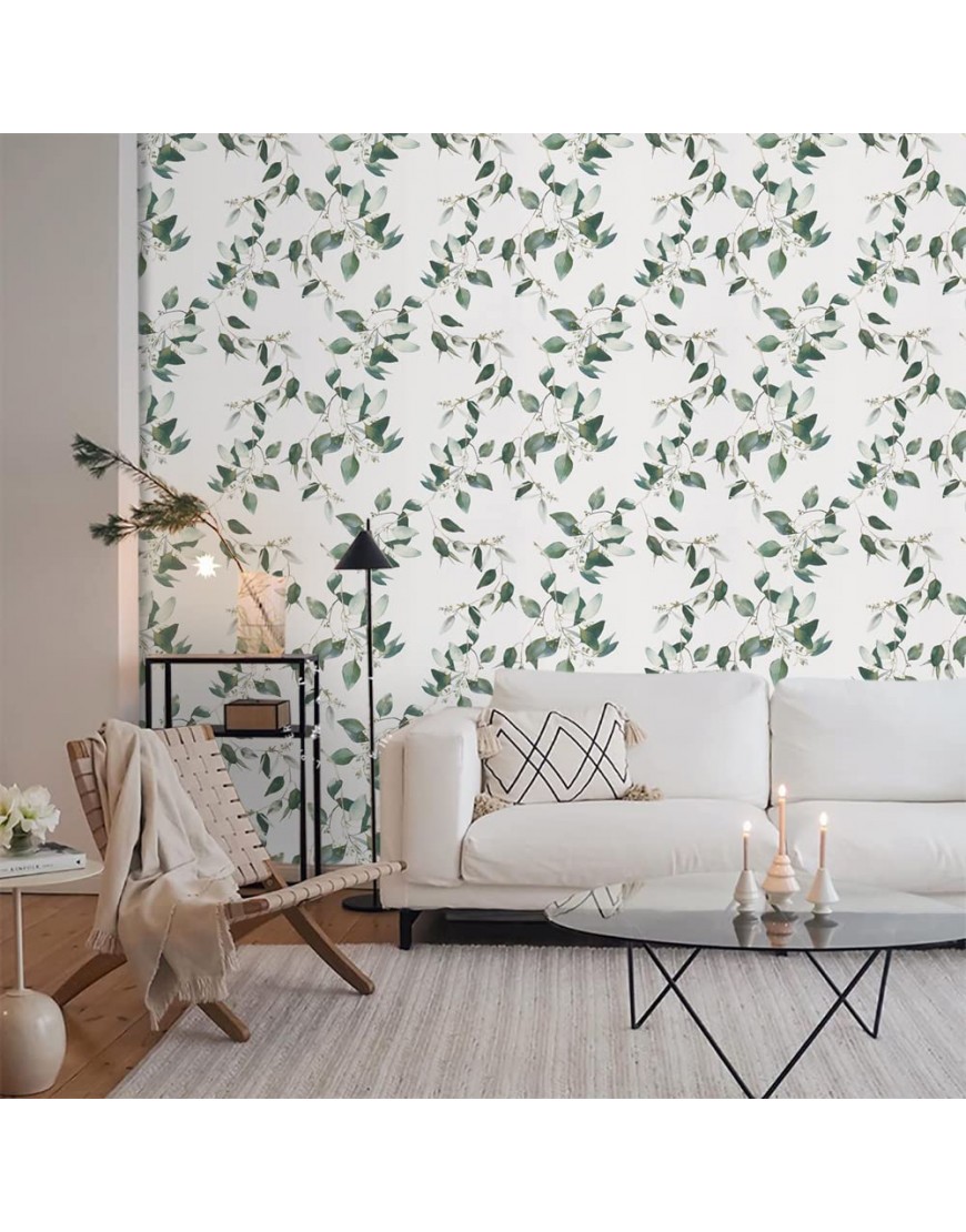 17.7X197 Green Leaves Peel and Stick Wallpaper Modern Self Adhesive Wallpaper Floral Contact Paper Removable Wallpaper Peel and Stick Green Boho Decor Wallpaper for Room Wall Vinyl