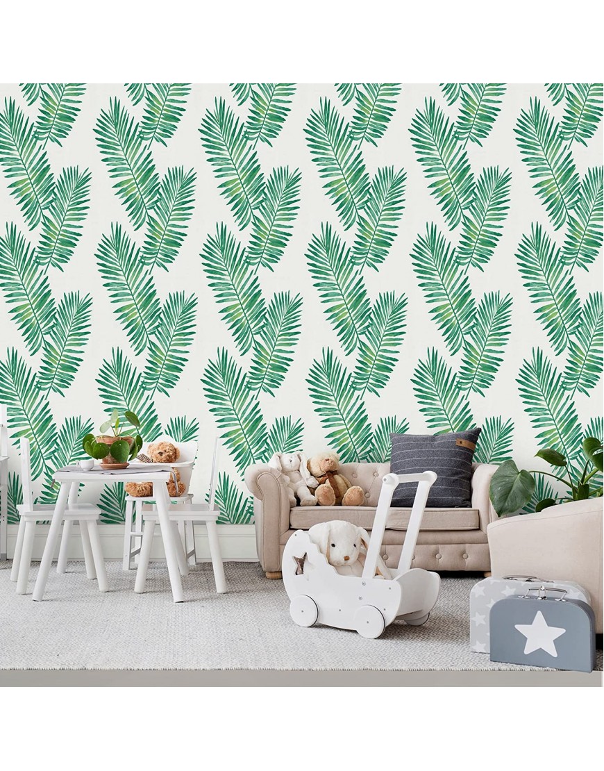 17.8 X 120Peel and Stick Self-Adhesive Removable Wallpaper Decorative Wall Covering Green Palm Leaf Easy to Clean for Home Decoration and Furniture Renovation Wall Paper