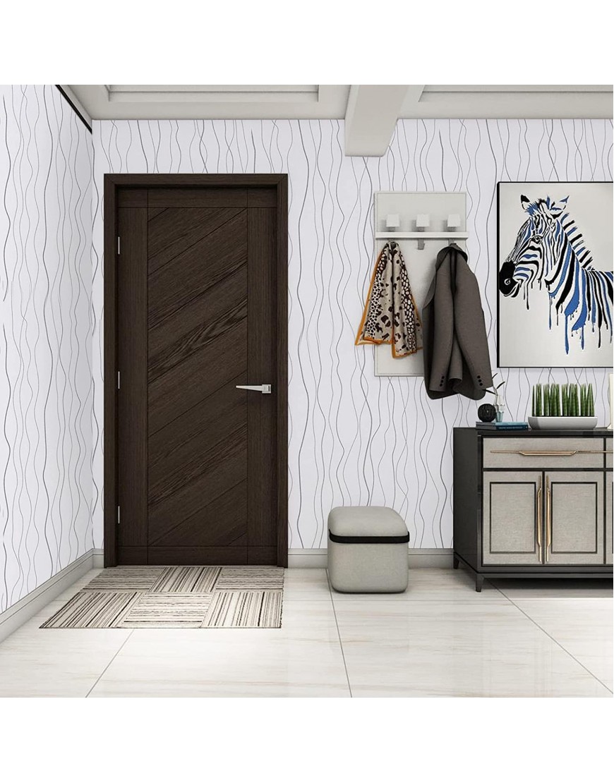 236x17.7 White Peel and Stick Wallpaper Silver Modern Embossed Stripe Contact Paper Self Adhesive Removable Wave Wallpaper Perfectly Covers The Surface Not See Through Wall Covering Film