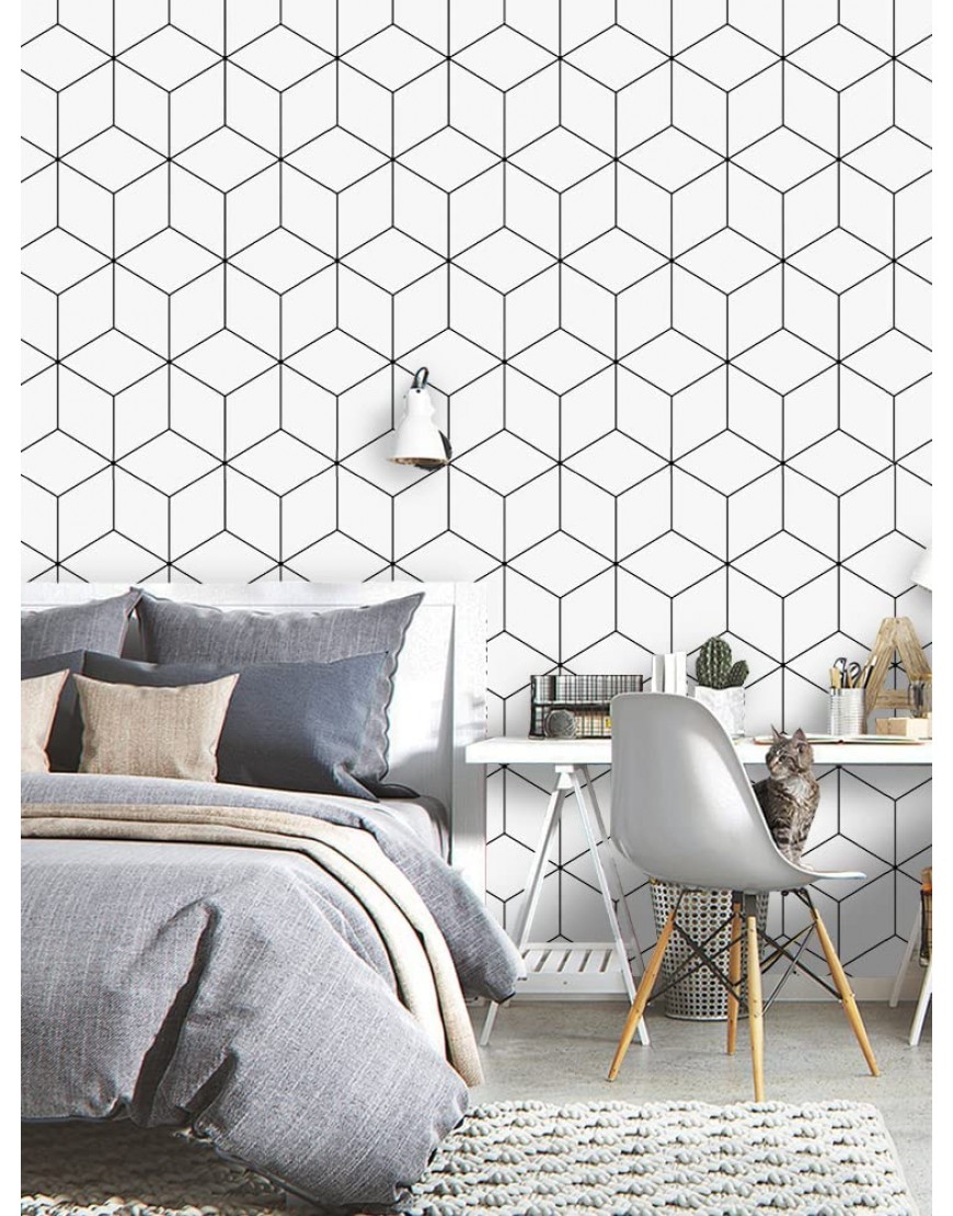 393x17.7 Wallpaper Geometric Peel and Stick Wallpaper White and Black Contact Paper Stripe Wallpaper Self-Adhesive Removable Wallpaper for Wall Covering Vinyl Rolls
