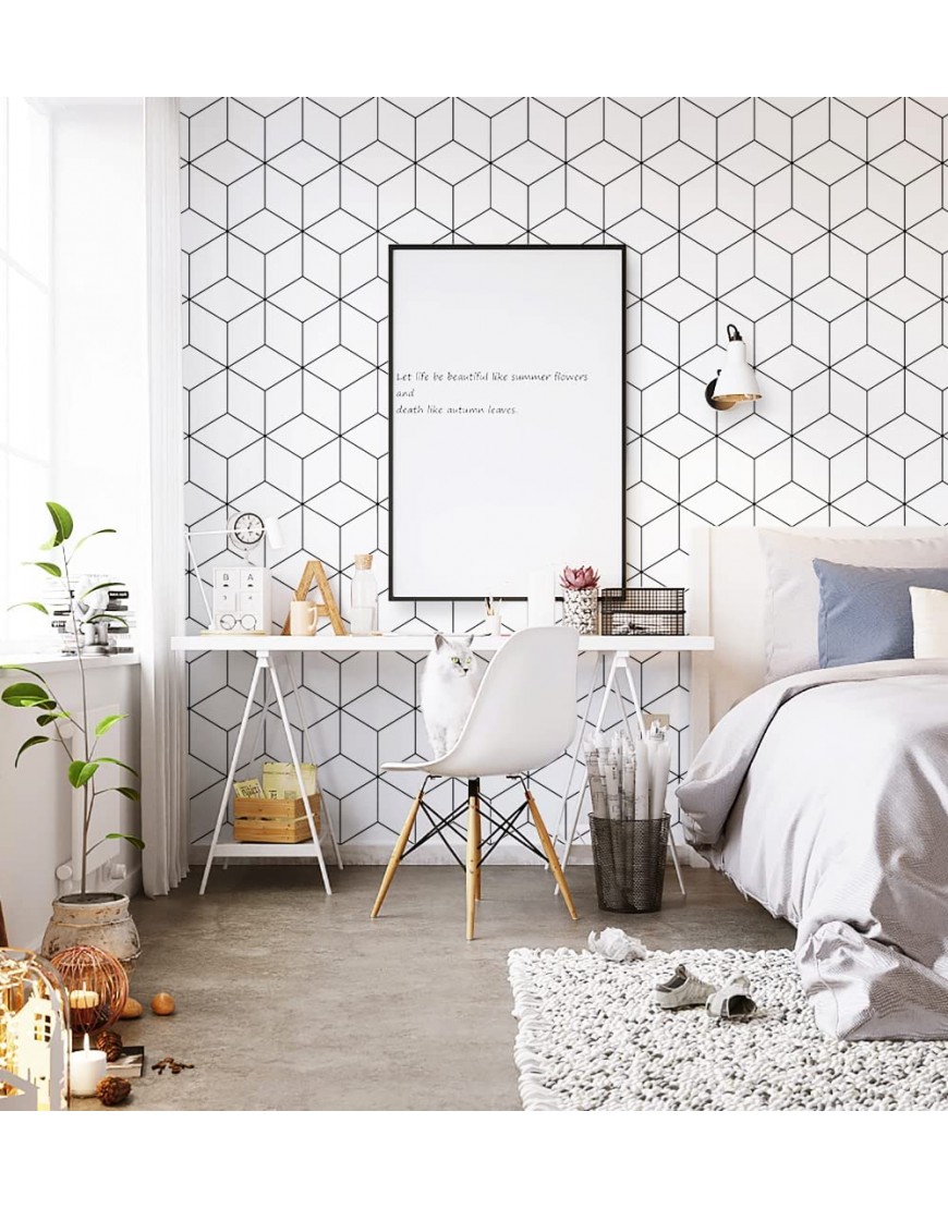 393x17.7 Wallpaper Geometric Peel and Stick Wallpaper White and Black Contact Paper Stripe Wallpaper Self-Adhesive Removable Wallpaper for Wall Covering Vinyl Rolls