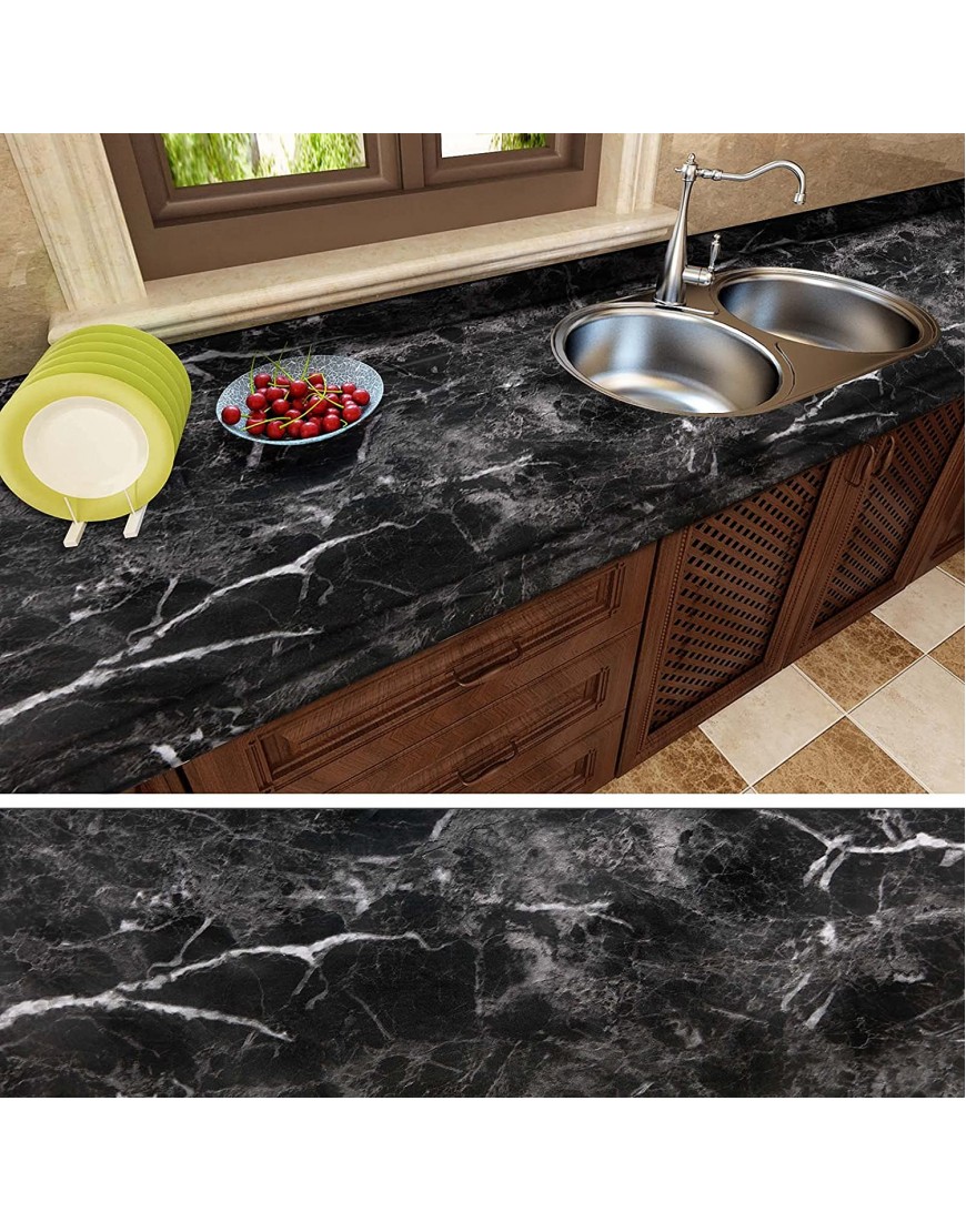 Black Marble Paper Granite Wallpaper 11.8 X 78.7 Peel and Stick Countertop Contact Paper Self Adhesive Waterproof Thickening for Kitchen Bathroom and Furniture