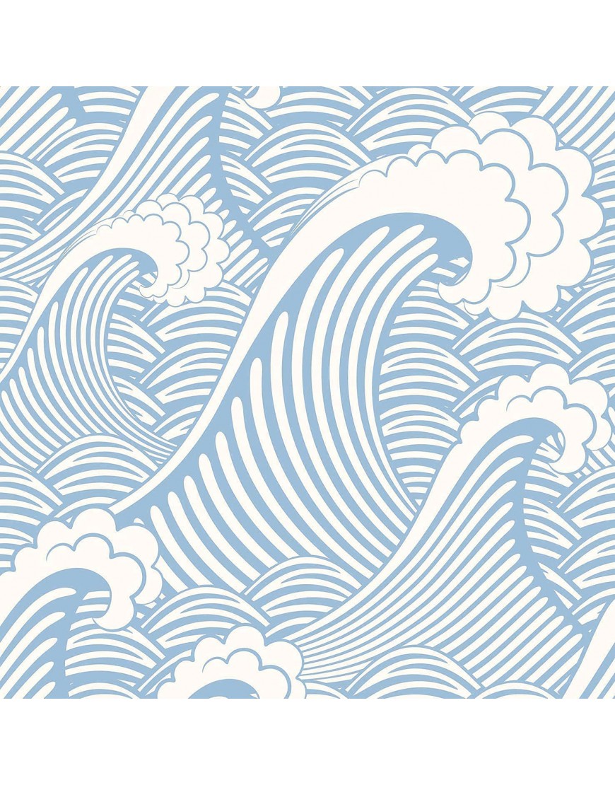 Blooming Wall CPS030 Peel&Stick Handpainting Seamless Blue White Waves Sea Sprays Self-Adhesive Prepasted Wallpaper Wall Mural 17.7“x236”