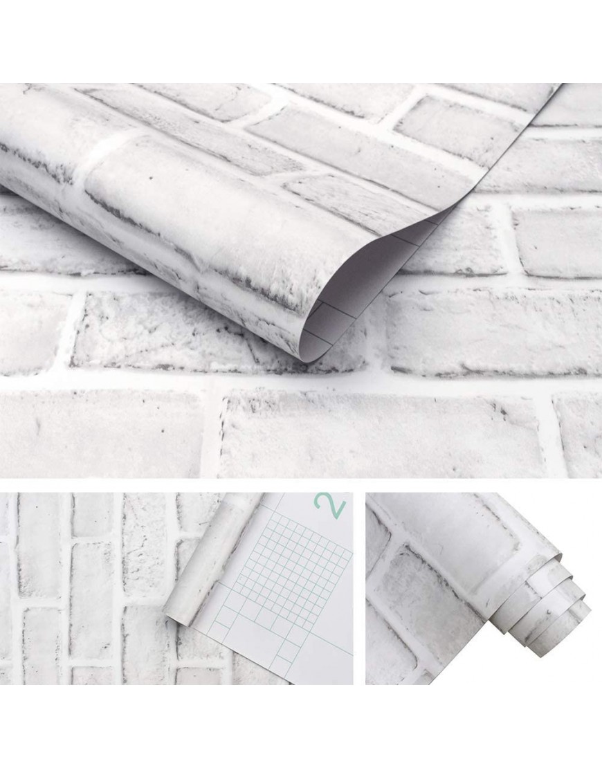 Brick Wallpaper Peel and Stick Wallpaper Self-Adhesive White Gray Brick Wallpaper 17.71x 236.22 Removable Brick Wall Paper for Bathroom
