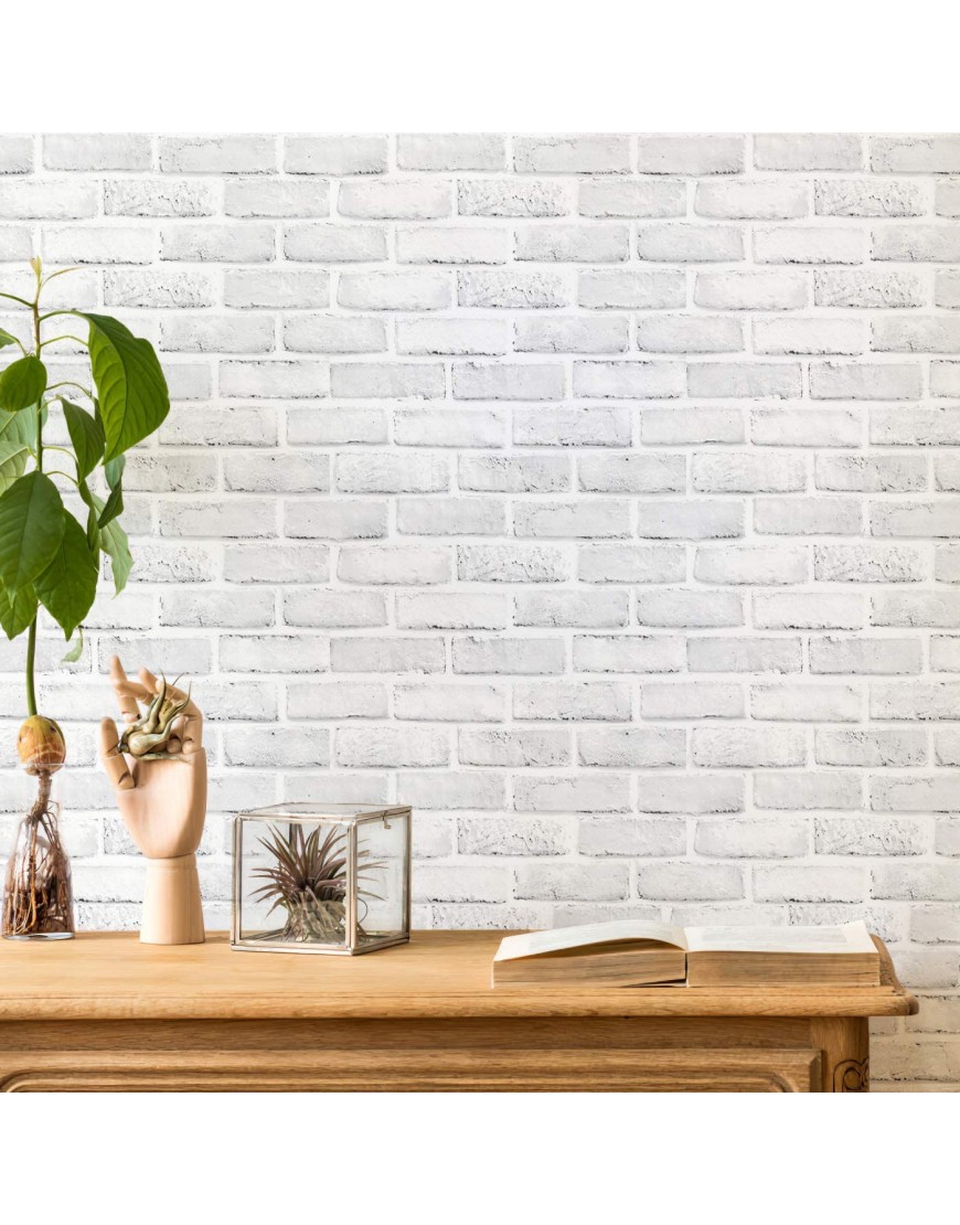 Brick Wallpaper Peel and Stick Wallpaper Self-Adhesive White Gray Brick Wallpaper 17.71x 236.22 Removable Brick Wall Paper for Bathroom