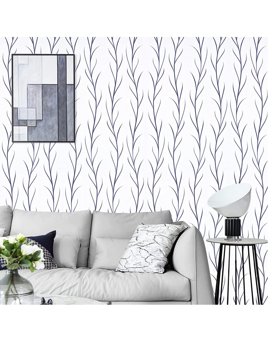 Caltero Blue Herringbone Wallpaper 17.7’’×394’’ Blue White Contact Paper Leaf Peel and Stick Wallpaper Botanical Vine Fern Water Plants Wall Paper for Living Room Bedroom Liner Interior Wall