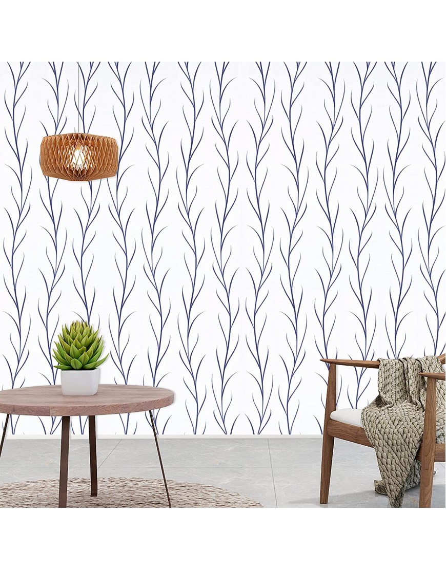 Caltero Blue Herringbone Wallpaper 17.7’’×394’’ Blue White Contact Paper Leaf Peel and Stick Wallpaper Botanical Vine Fern Water Plants Wall Paper for Living Room Bedroom Liner Interior Wall