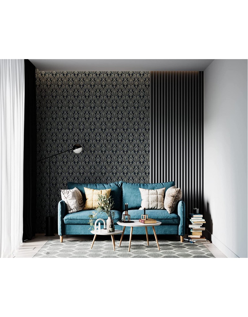 Design id Prepasted Wallpaper Easy Removable Contact Paper 57 sq.ft Brit.Damask Indigo Blue
