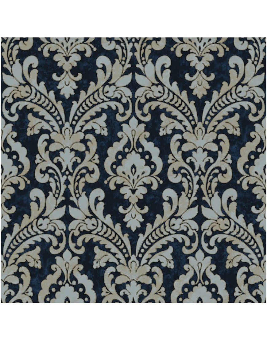 Design id Prepasted Wallpaper Easy Removable Contact Paper 57 sq.ft Brit.Damask Indigo Blue