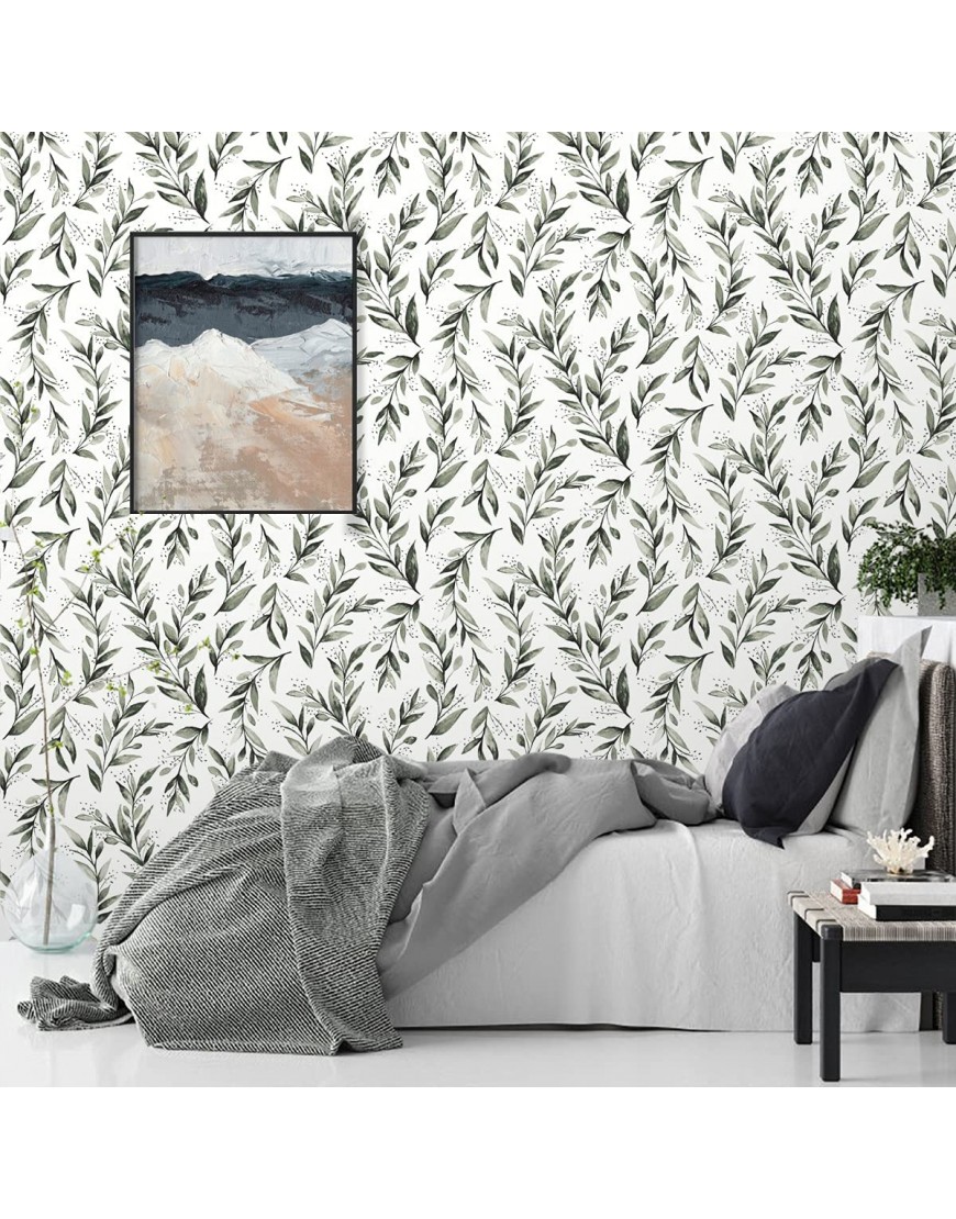 Erfoni Olive Leaf Wallpaper Peel and Stick Wallpaper Floral Contact Paper 17.7inch x 118.1inch Green Removable Wallpaper Peel and Stick Vintage Floral Self Adhesive Wall Paper Watercolor Vinyl