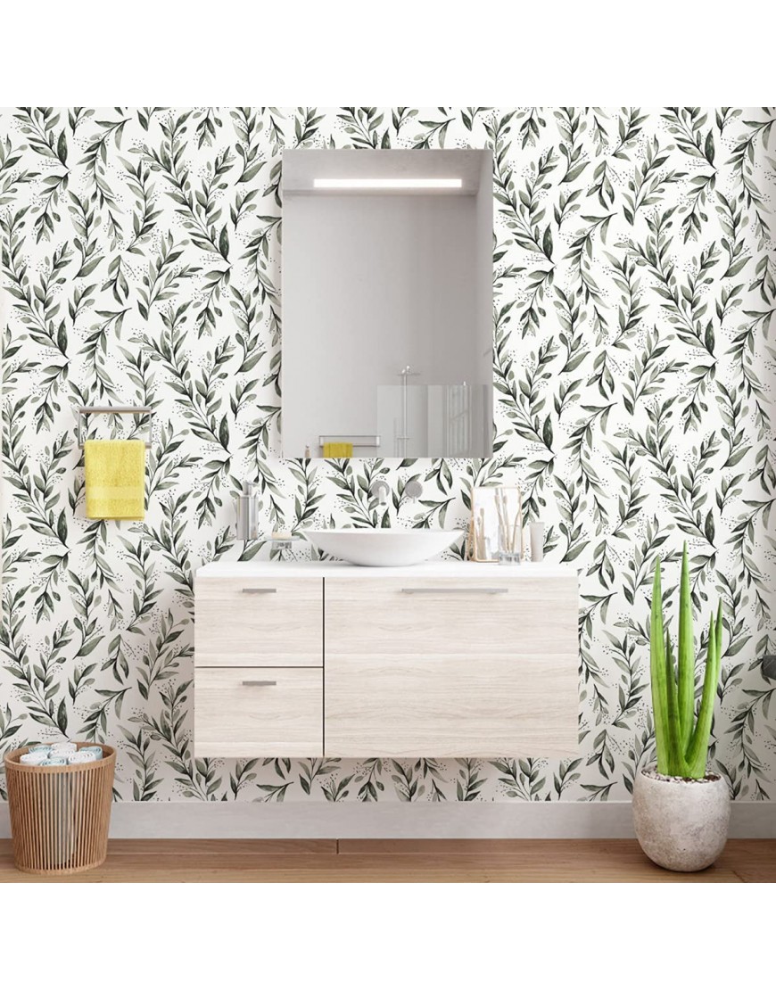 Erfoni Olive Leaf Wallpaper Peel and Stick Wallpaper Floral Contact Paper 17.7inch x 118.1inch Green Removable Wallpaper Peel and Stick Vintage Floral Self Adhesive Wall Paper Watercolor Vinyl