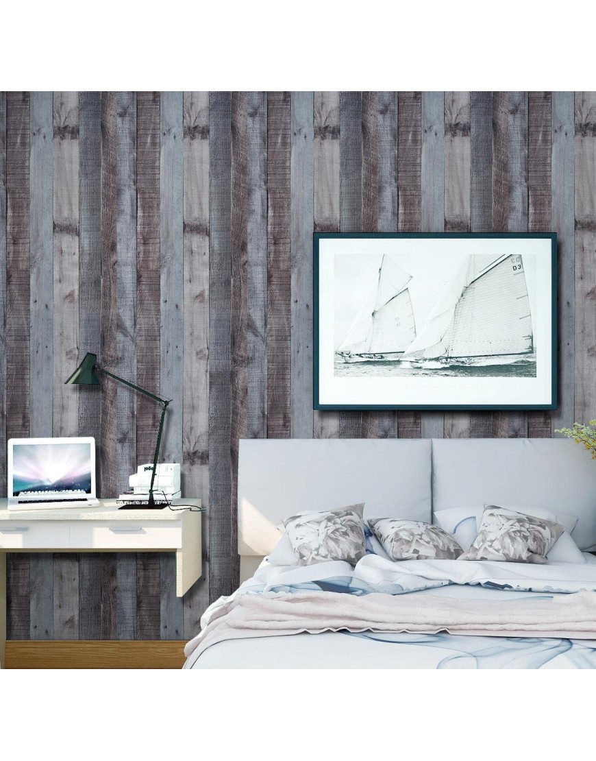 Faux Wood Wallpaper Stick and Peel 17.7”x 472” Dark Grey-Brown Reclaimed Wood Contact Paper Self Adhesive Wood Paper Removable Planks Look Wallpaper Vinyl for Home Decoration Living-Room Cabinet