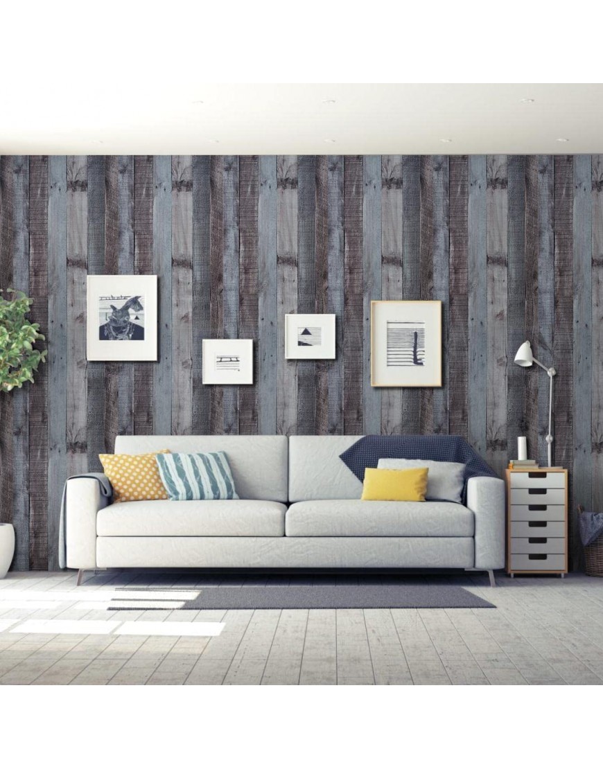 Faux Wood Wallpaper Stick and Peel 17.7”x 472” Dark Grey-Brown Reclaimed Wood Contact Paper Self Adhesive Wood Paper Removable Planks Look Wallpaper Vinyl for Home Decoration Living-Room Cabinet