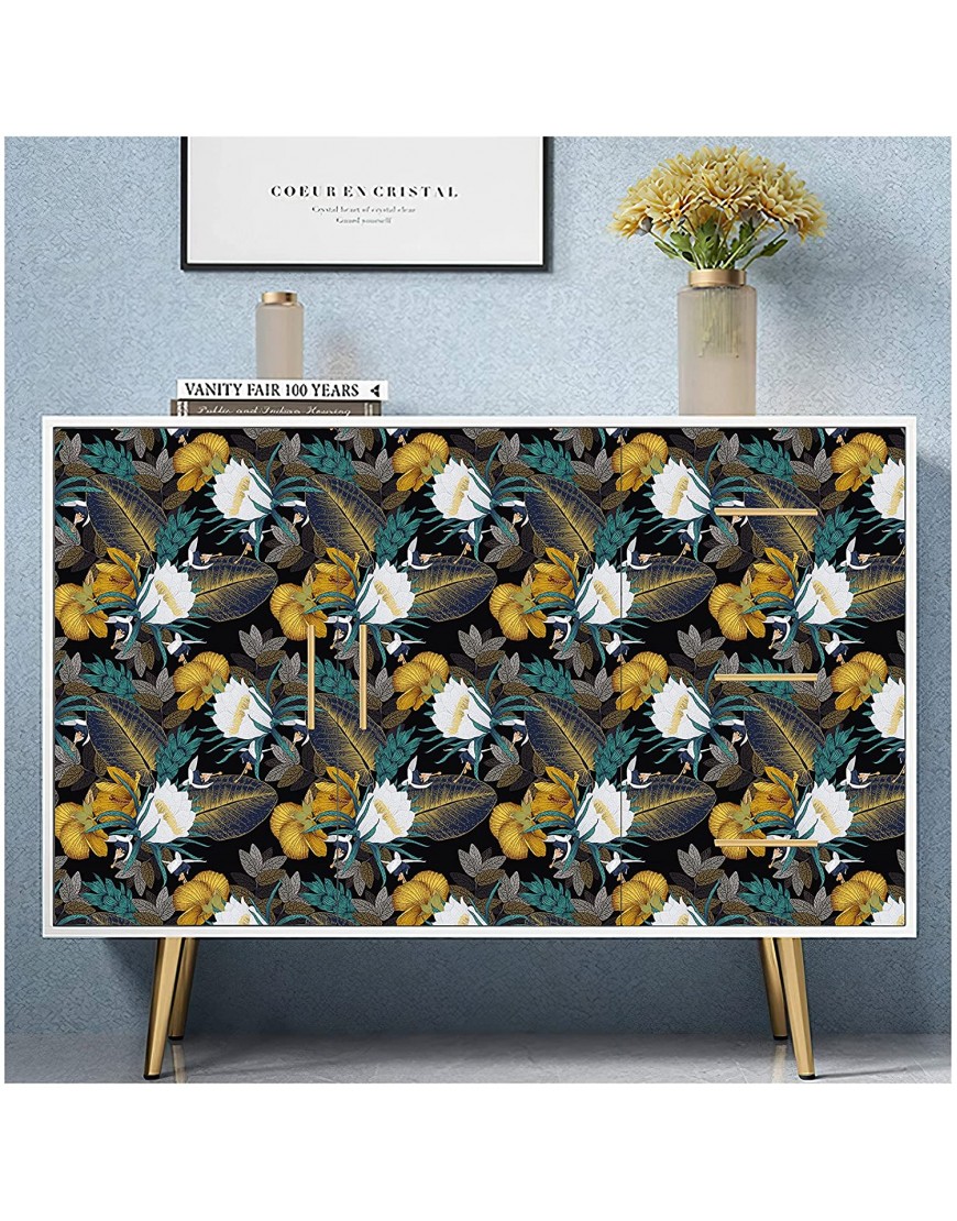 HaokHome 93106 Vintage Floral Peel and Stick Wallpaper for Bedroom Black Bronze Navy White Removable Accent Wall Decorations 17.7in x 118in