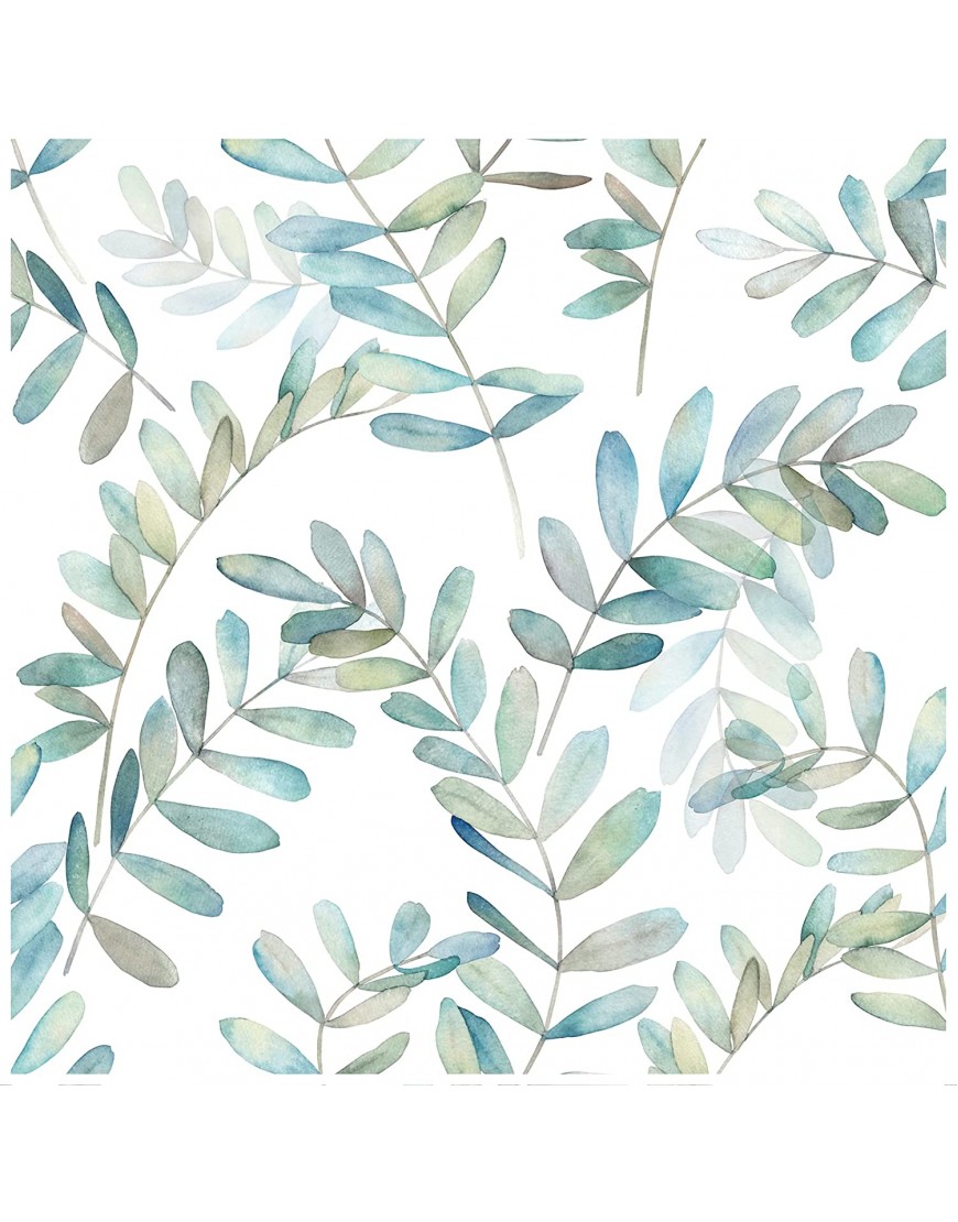 HaokHome 93149 Boho Peel and Stick Wallpaper Eucalyptus Branch White Green Blue Removable Stick on Home Decor 17.7in x 118in