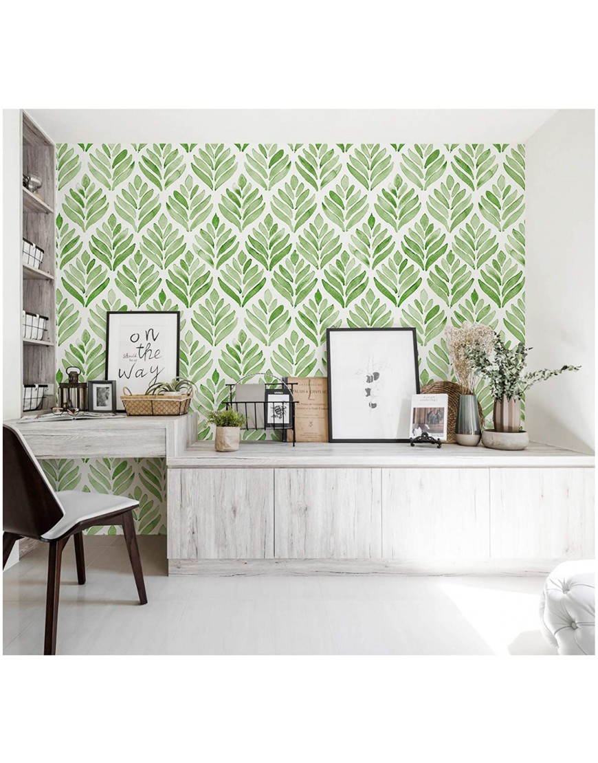 HaokHome 96031-1 Peel and Stick Wallpaper Watercolor Tulip Leaves Green White Removable Bathroom Corridor Home Wall Decor 17.7in x 9.8ft