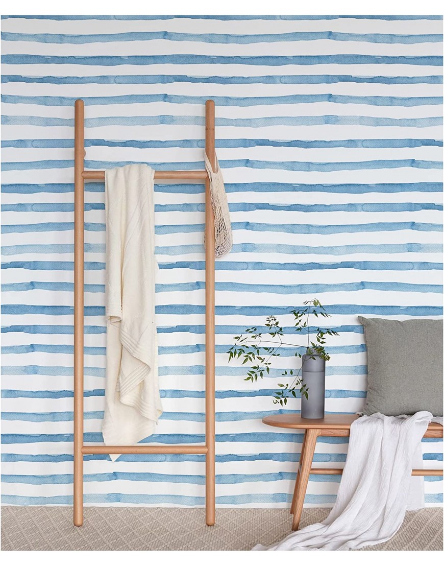 HaokHome 96100-1 Watercolor Brush Strokes Stripes Peel and Stick Wallpaper Removable Indigo Blue White Vinyl Self Adhesive Mural 17.7in x 9.8ft