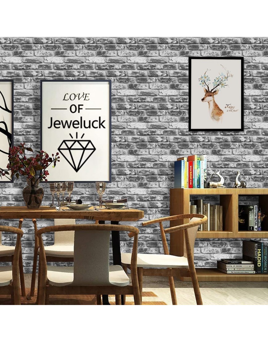 Jeweluck Brick Wallpaper Peel and Stick Wallpaper Faux Brick Contact Paper 17.7 inch × 118.1 inch Brick Kitchen Backsplash Wallpaper Gray Brick Self Adhesive Removable Wallpaper for Bedroom Decorative