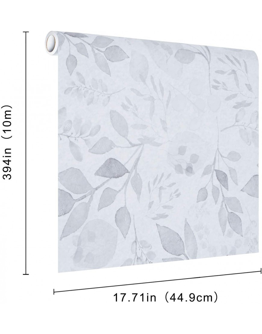 Mecpar Grey Breezy Leaves Wallpaper 17.71 x 394 Peel and Stick Wallpaper Watercolor Floral Leaf Contact Paper Self-Adhesive Vinyl for Cabinets Desk Shelf Liner Accent Walls Wardrobe Furniture