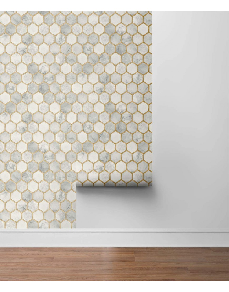 NextWall Inlay Hexagon Geometric Peel and Stick Wallpaper Alaska Grey & Metallic Gold