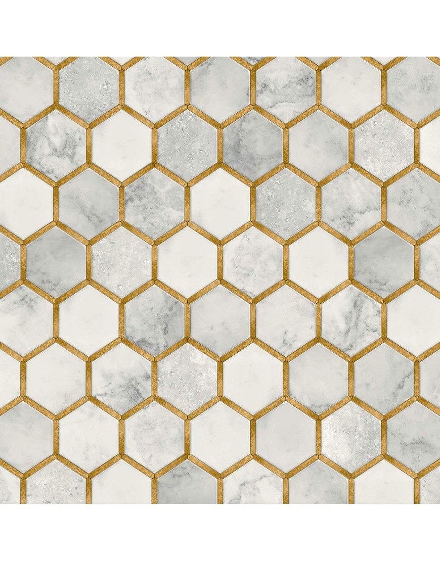 NextWall Inlay Hexagon Geometric Peel and Stick Wallpaper Alaska Grey & Metallic Gold