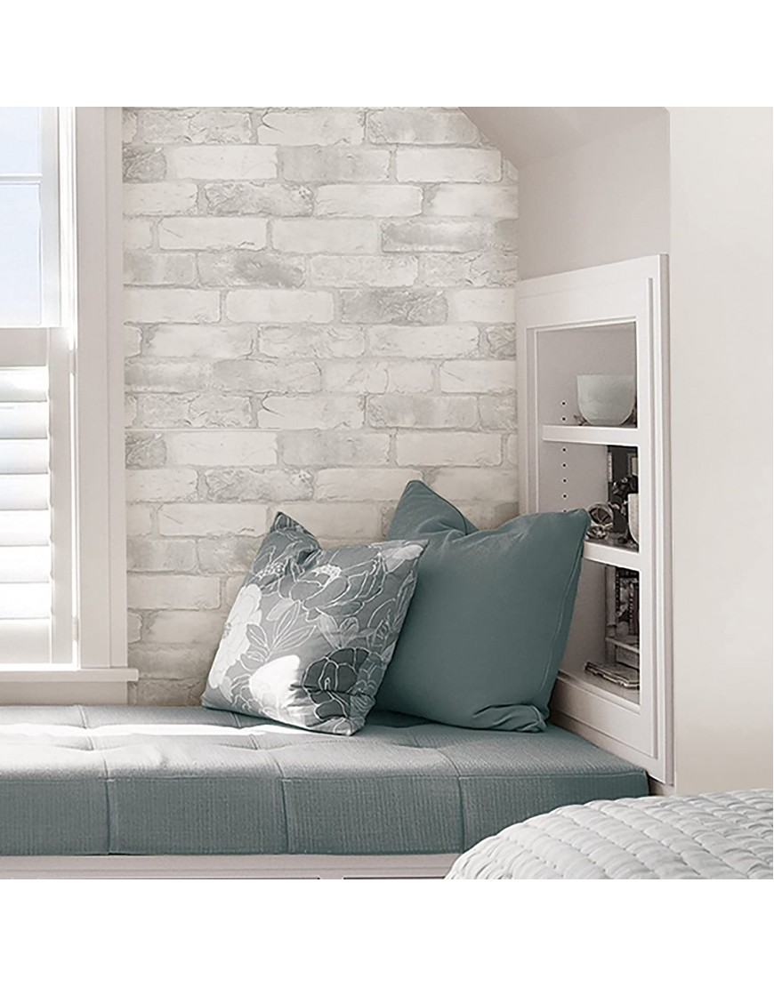 NuWallpaper NU2218 Loft White Brick Peel & Stick Wallpaper White & Off-WHI