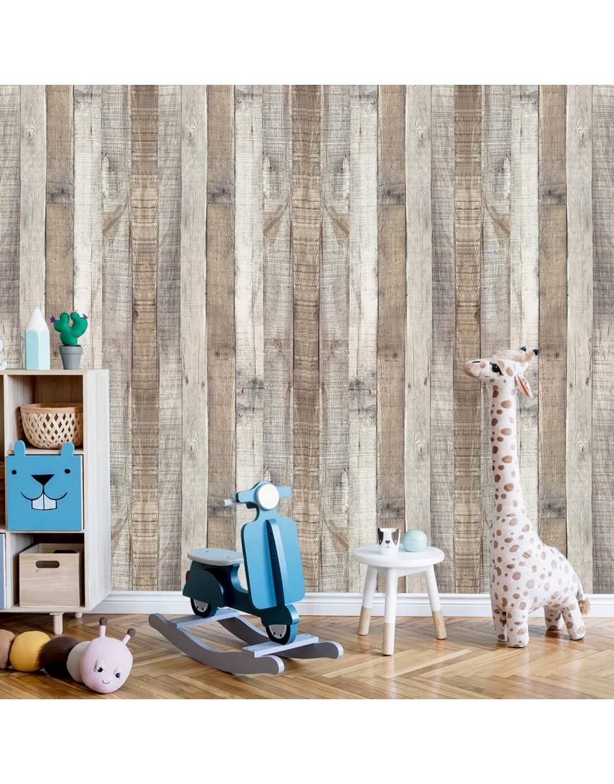 qianglive Vintage Wood Wallpaper Rustic Wood Wallpaper Stick and Peel Self Adhesive Removable Distressed Wood Look Wallpaper Vinyl Shelf Home Wood Panel Wall Paper Covering Film 17.71”x 120”